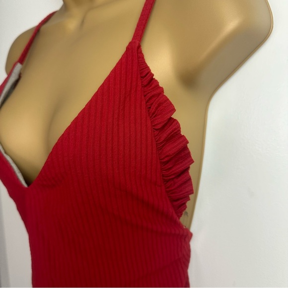 Made By Dawn Revolve Red Butterfly Root Ribbed Ruffle One Piece Swimsuit NWT S - Picture 11 of 16